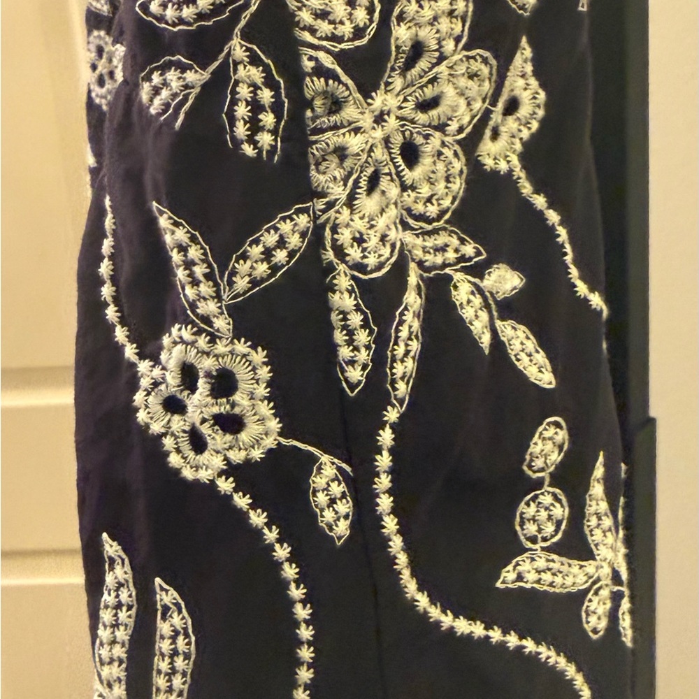 LOFT Navy Floral Eyelet with Faux Tie Strap Mini Dress - Picture 6 of 12